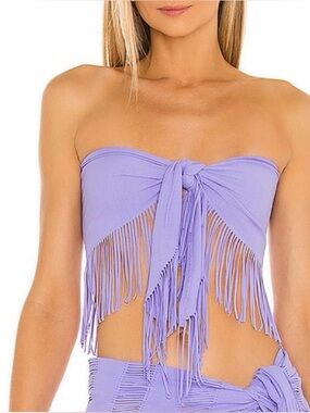 Beach Bunny Lavender Indian Summer Fringe Top Bandeau Swim Cut Out Cover up